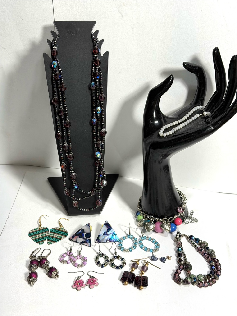 Trendy Earrings Bracelets & Necklace Lot Cool Tones Purple Blue Boho Fun